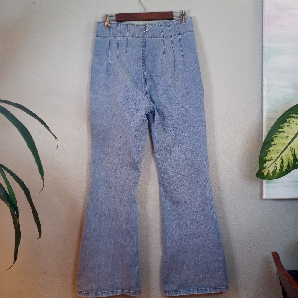 Vanilla Star High Rise Pintucked Waist Bohemian 70s Retro Hippie Faded Flares - Picture 3 of 8